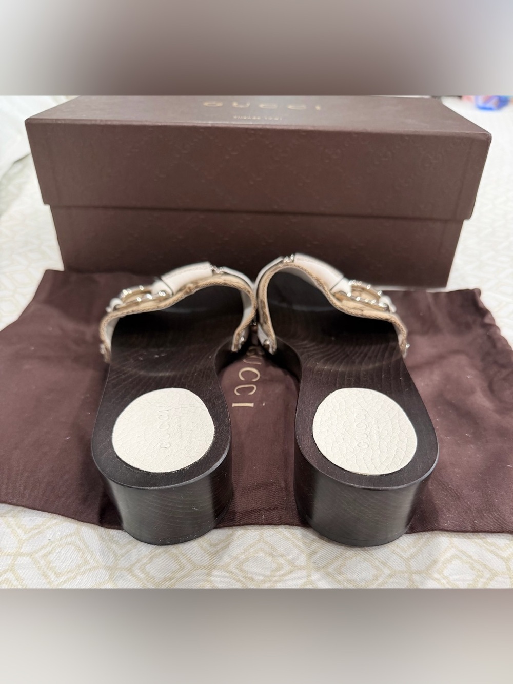 Gucci Brown Monogram Canvas Slide Sandals with Silver Tone Hardware - Picture 4 of 6